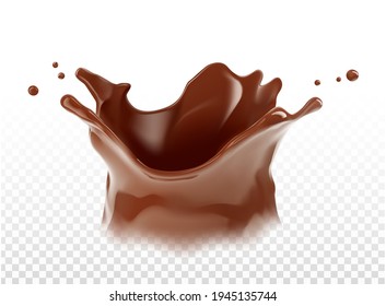 Realistic chocolate corona splash. Vector illustration isolated on transparent background. Сan easily be used  different backgrounds. EPS10.	