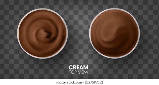 Realistic chocolate cream, yoghurt, mousse, ice cream Set TOP view. Set of special 3d effects. Isolated On transparent  Background.texture.Vector Illustration