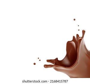 Realistic chocolate crown splash from the corner. Vector illustration isolated on white background. Сan easily be used for different backgrounds. EPS10.	