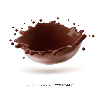 Gotas y salpicaduras de chocolate realistas. Ilustración vectorial aislada en fondo blanco. С se puede utilizar fácilmente para diferentes orígenes. EPS10.	