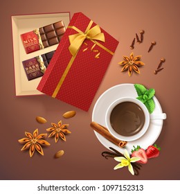 Realistic Chocolate Drink And Spices 
