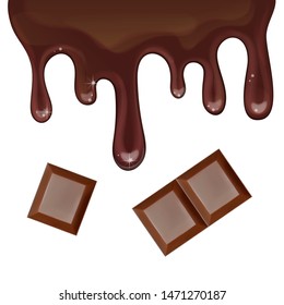Realistic chocolate dripping, illustration isolated on white background, vector EPS 10 format
