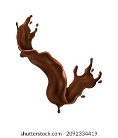 Realistic chocolate drop splash composition with isolated liquid spot on blank background vector illustration
