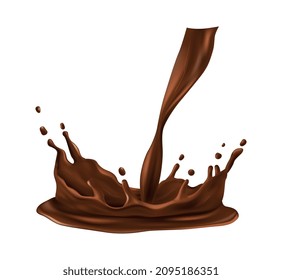 Realistic chocolate drop splash composition with isolated liquid spot on blank background vector illustration