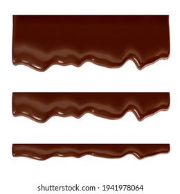 Realistic chocolate falling drops. Vector illustration isolated on white background. Сan easily be used for different backgrounds. EPS10.	