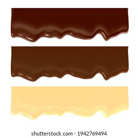 Realistic chocolate falling drops. Vector illustration isolated on white background. Сan easily be used for different backgrounds. EPS10.	