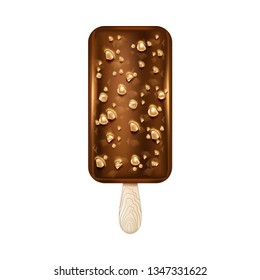 Realistic chocolate ice cream isolated on white. Tasty natural product.