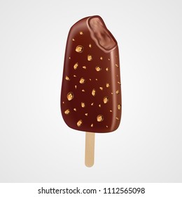 Realistic chocolate ice cream with nuts. Vector 3D illustration eps10