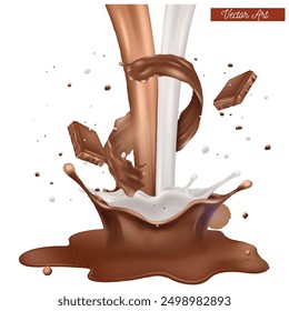 
realistic chocolate and milk mix splash vector art