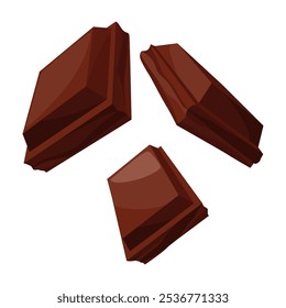 Realista pedaço de chocolate de ícone de chocolate escuro. Pedaço de sobremesa de cacau ou de chocolate quadrado. Alimento lanche doce isolado no fundo branco