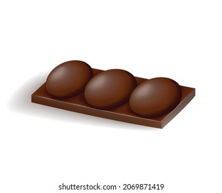 Realistic chocolate piece of dark or milk chocolate. Chunk of cocoa dessert or square chocolate candy. Food sweet snack isolated on white background