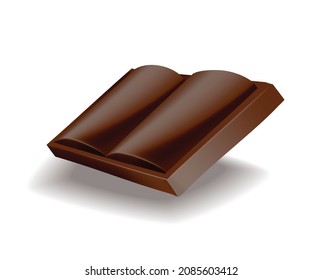 Realistic chocolate piece of dark or milk chocolate. Chunk of cocoa dessert or square chocolate candy. Food sweet snack isolated on white background