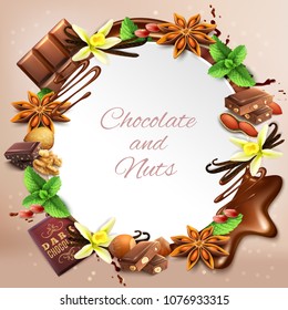 Realistic Chocolate Round Frame Background