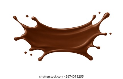 Realistic chocolate splash with drops. Dessert and confectionery concept. Vector illustration