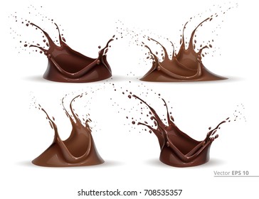 Realistic chocolate splash set Vector for design label, backgrounds, print, projects