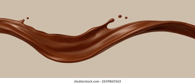 Realistic chocolate splash wave. Dessert and confectionery concept. Vector illustration