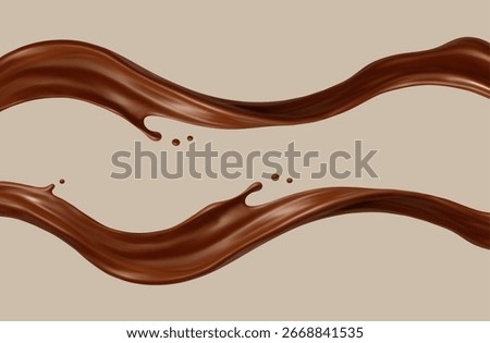 Realistic chocolate splash waves. Dessert and confectionery concept. Vector illustration