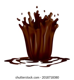 Ensaladas de chocolate realistas. Drogas o flujo de agua de alimentos líquidos de cacao sobre fondo blanco. Plantilla de bebida caliente vectorial. Delicioso chocolate negro para postres de repostería