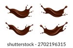 Realistic chocolate splashes. Liquid choco. Dessert and confectionery concept. Vector illustration