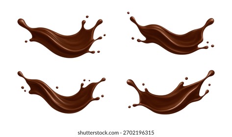 Chocolate real salta. Choco líquido. Conceito de sobremesa e confeitaria. Ilustração vetorial