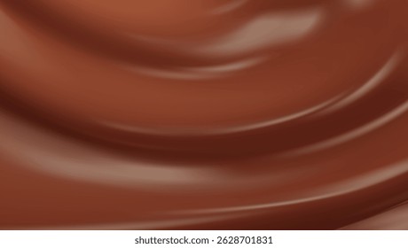 Realistic chocolate texture with swirling vortex. Smooth milk and dark Choco waves, glossy liquid pattern