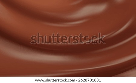 Realistic chocolate texture with swirling vortex. Smooth milk and dark Choco waves, glossy liquid pattern