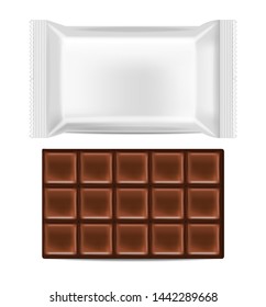 Realistic chocolate and white package isolated, delicious dessert, dark chocolate vector illustration
