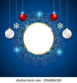 Realistic christmas Background with Blue light and christmas ornament