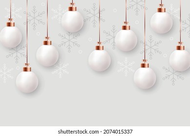 Realistic christmas balls suspended from golden threads