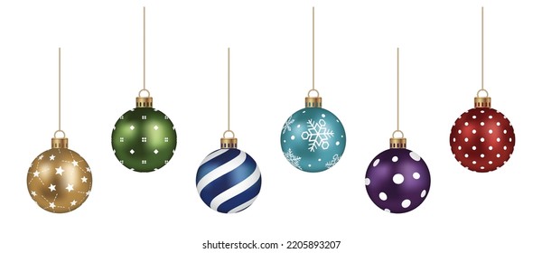 Realistic Christmas Balls Vector Illustration Set Isolated On A White Background.
