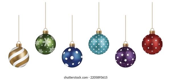 Realistic Christmas Balls Vector Illustration Set Isolated On A White Background.
