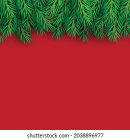 Realistic Christmas border. Xmas background with fir branches. Christmas border with fir branches. Christmas decoration tree branches with shadow - stock vector.