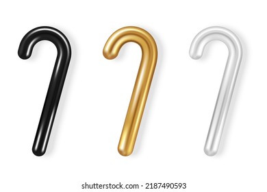 Realistic Christmas candy cane, gold white black set isolated on white background. Vector illustration. Merry Xmas Happy New Year sweet 3d icon collection for poster banner, luxury holiday invitation