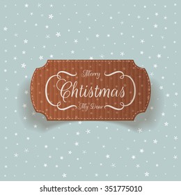 Realistic Christmas cardboard greetings Card on lignt blue Background. Vector Illustration