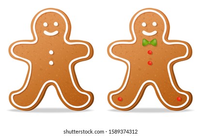 Realistic Christmas cookies, delicious biscuits with decoration, festive food dessert vector illustration