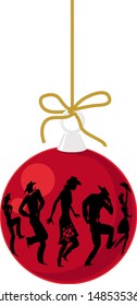 Realistic Christmas decoration with a silhouette of a group of people dancing country western, EPS 8 vector illustration