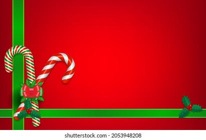 realistic christmas decoration wallpaper isolated or red wallpaper christmas with candy and bow or holly christmas backdrop greeting concept. eps vector