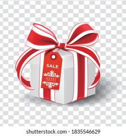 Realistic christmas gift box with big red bow.