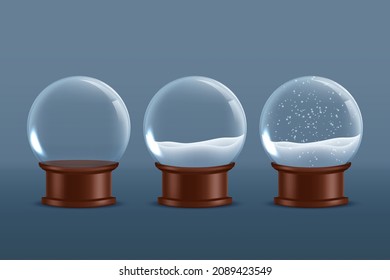 Realistic Christmas glass snow globe isolated on transparent background