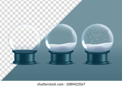 Realistic Christmas glass snow globe isolated on transparent background