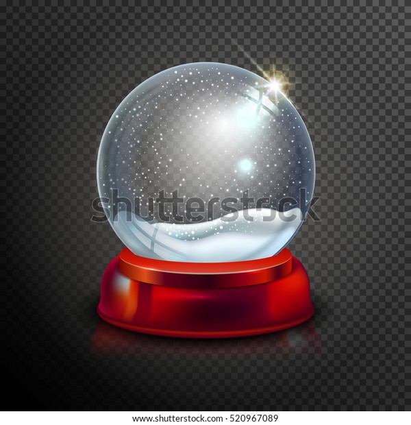 透明な背景にリアルなクリスマスガラスのスノーグローブ ベクターイラスト ガラス玉の冬 ガラス 雪 赤いスタンドの魔法のクリスマスクリスタルボール ベクターイラスト のベクター画像素材 ロイヤリティフリー 520967089