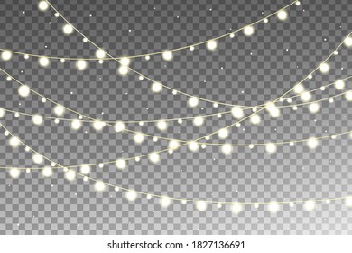 Realistic christmas lights Beautiful orange glowing lights Isolated on transparent background.