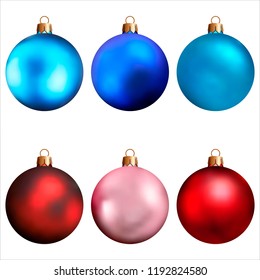 Realistic Christmas and new year tree toys. Set of balls. Isolated on white background. Vector illustration.