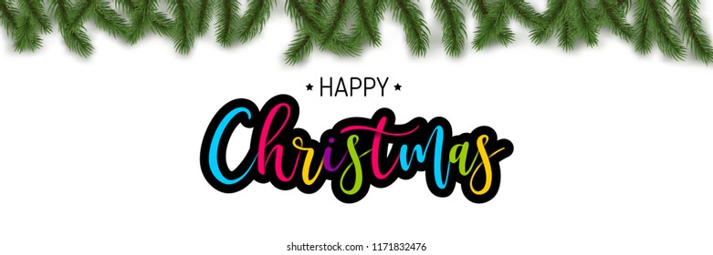 Realistic Christmas pine tree vector background. Merry Christmas season greeting poster. Isolated spruce fir branch. Happy invitation holiday party.