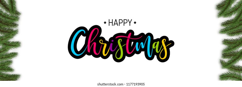 Realistic Christmas pine tree vector background. Merry Christmas season greeting poster. Isolated spruce fir branch. Happy invitation holiday party.