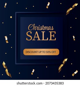 Realistic Christmas sale on a dark blue background with serpentine.