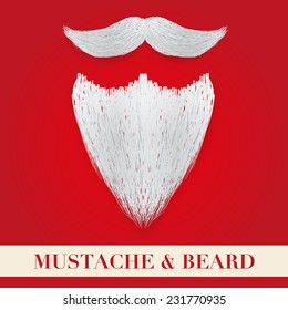 Realistic Christmas Santa or old man white beard with curly mustache. Vector Illustration isolated on a white background. 