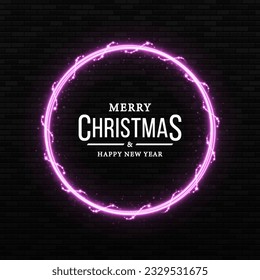 Realistic Christmas shiny ring. Magic luminous ring with garlands. Christmas banner.