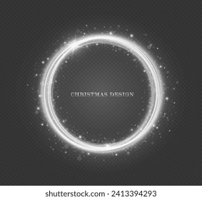 Realistic Christmas shiny ring. Magic luminous rings with garlands. Christmas banner.
