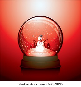 Realistic Christmas snow globe with a snowman within